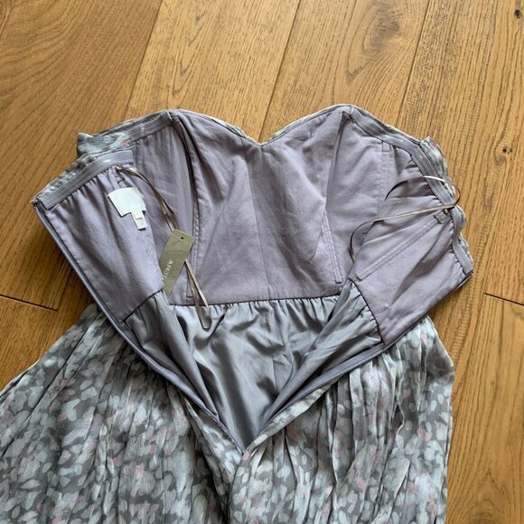 J Crew Arabelle Silk Chiffon Maxi Dress Sweetheart Grey Gray Pink Floral Size 6 - Picture 5 of 11